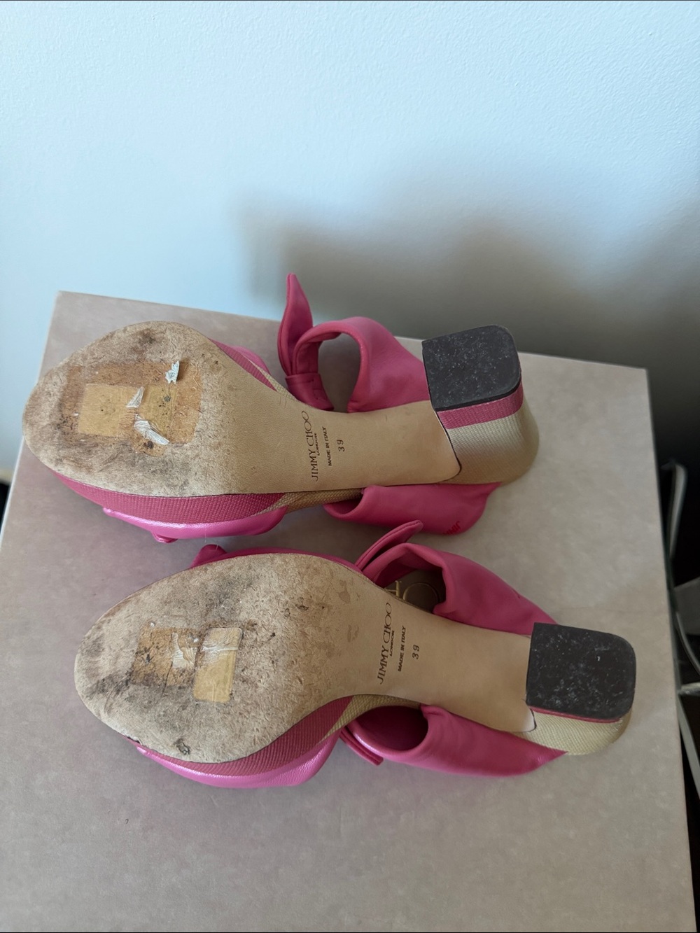 Jimmy Choo Pink Leather Knot Platform Sandals - Picture 3 of 7